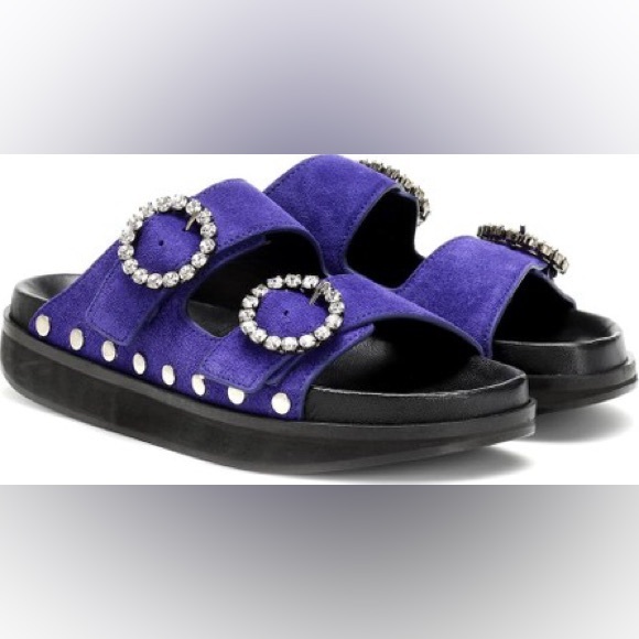 Isabel Marant Noddi Embellished Suede Sandals Purple Blue Studded Crystal - Picture 1 of 8